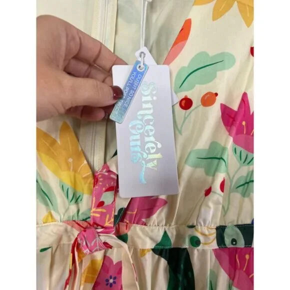 NWT Sincerely Ours Ellie Poplin Cream Floral Sleeveless Fit and Flare Mini Dress